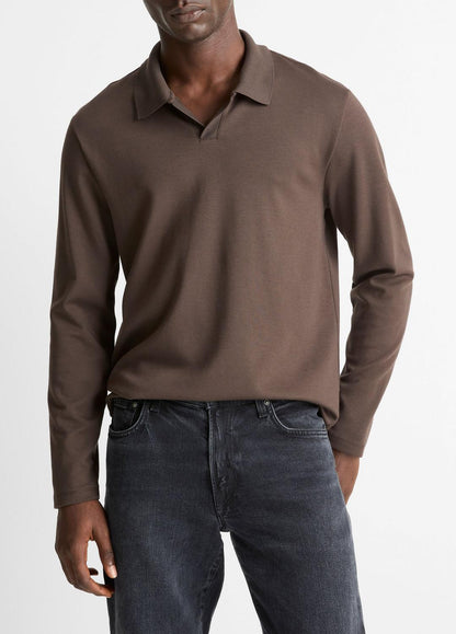 Milano Pima Cotton-Blend Johnny-Collar Shirt in Long Sleeve - MISSION | VINCE Men