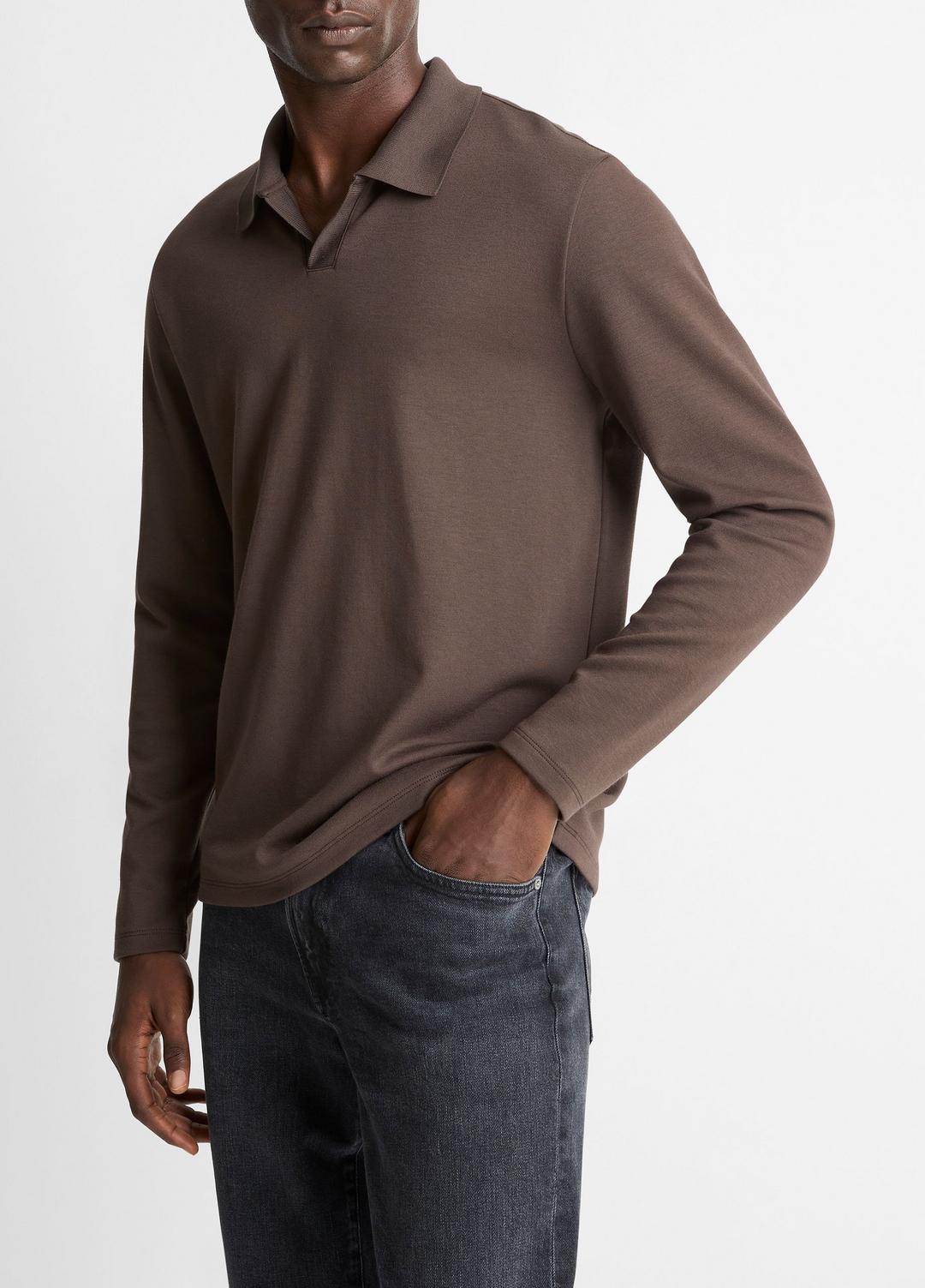 Milano Pima Cotton-Blend Johnny-Collar Shirt in Long Sleeve - MISSION | VINCE Men