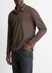 Milano Pima Cotton-Blend Johnny-Collar Shirt in Long Sleeve - MISSION | VINCE Men