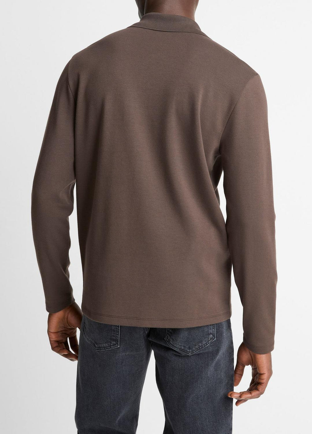 Milano Pima Cotton-Blend Johnny-Collar Shirt in Long Sleeve - MISSION | VINCE Men