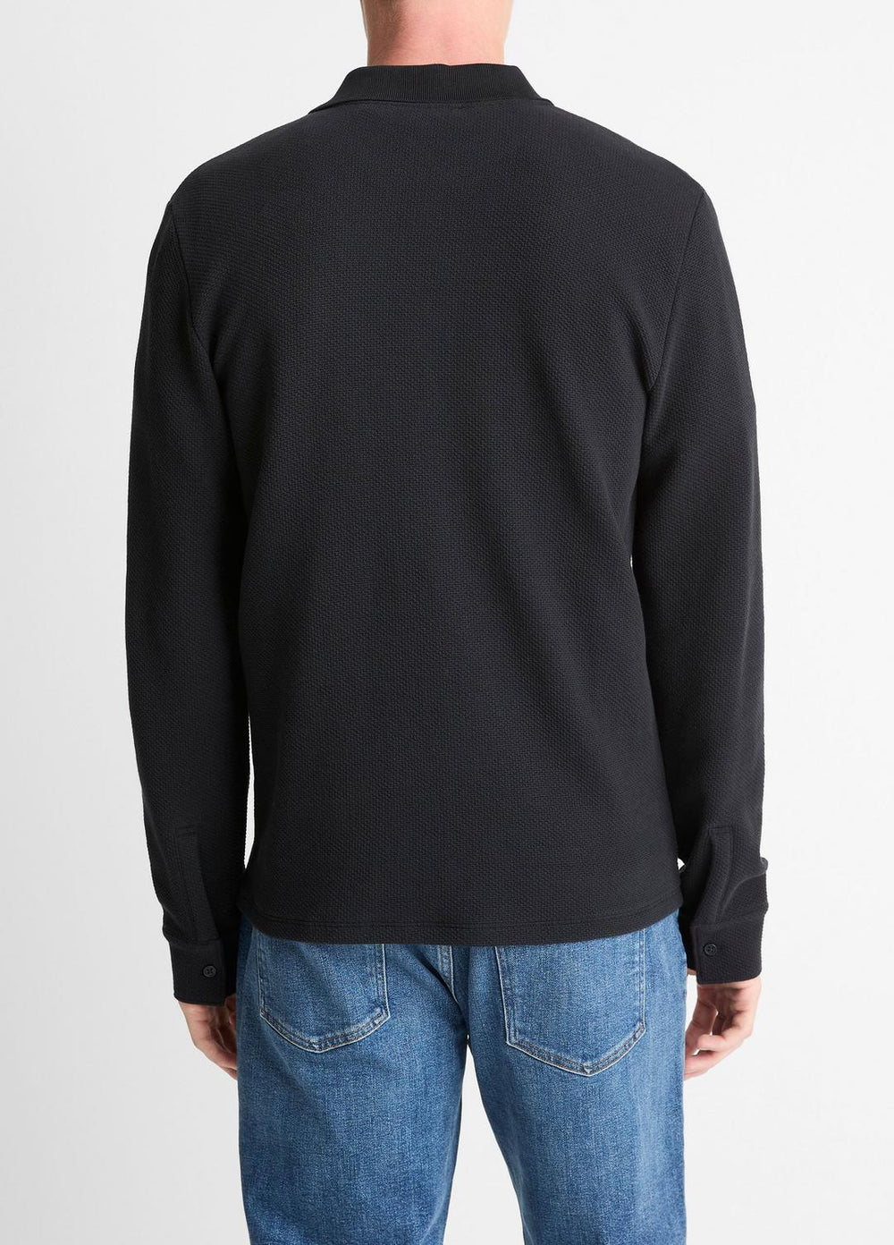 Basket-Weave Cotton Long-Sleeve Polo Shirt in Henleys & Polos - COASTAL BLUE | VINCE Men