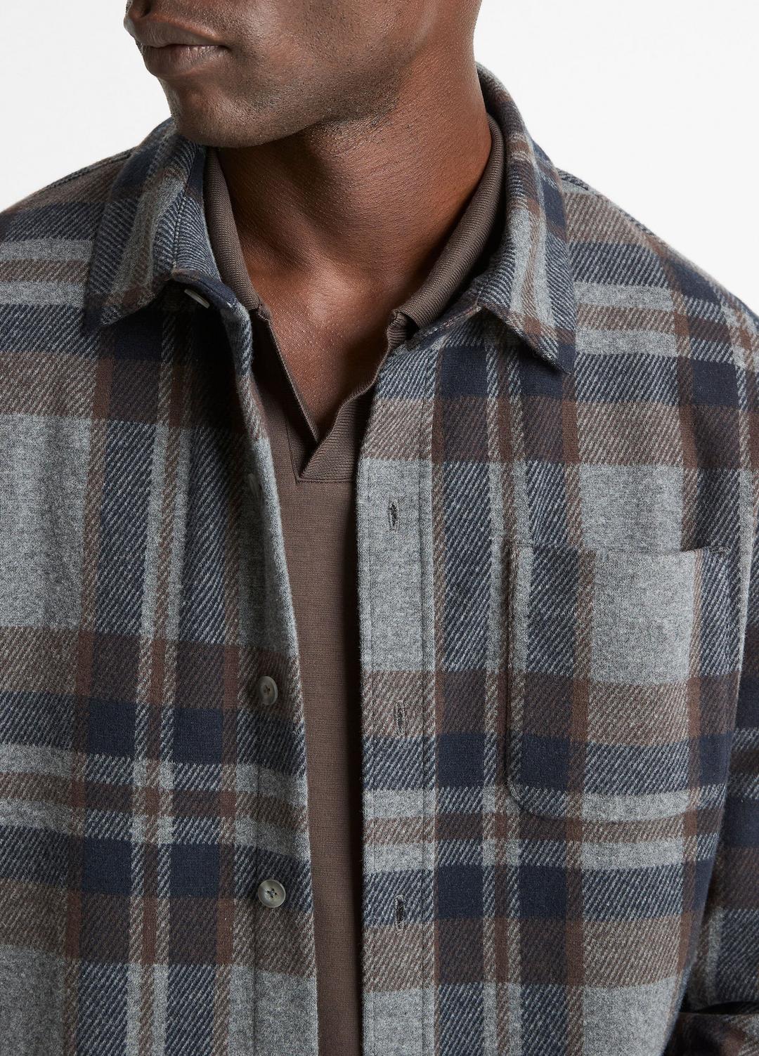 Plaid Cotton-Blend Shirt Jacket in Shirt Jackets - MEDIUM HEATHER GREY COMBO | VINCE Men