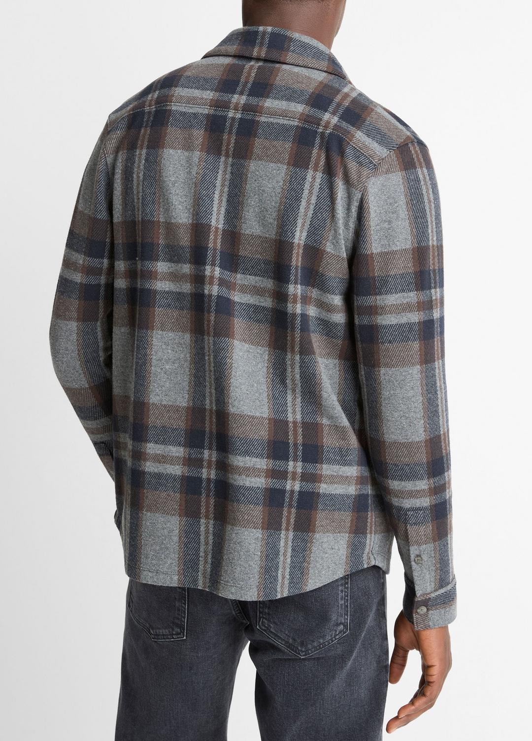 Plaid Cotton-Blend Shirt Jacket in Shirt Jackets - MEDIUM HEATHER GREY COMBO | VINCE Men
