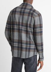 Plaid Cotton-Blend Shirt Jacket in Shirt Jackets - MEDIUM HEATHER GREY COMBO | VINCE Men