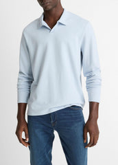 Milano Pima Cotton-Blend Johnny-Collar Shirt in Long Sleeve - WHITECAP | VINCE Men