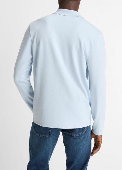 Milano Pima Cotton-Blend Johnny-Collar Shirt in Long Sleeve - WHITECAP | VINCE Men