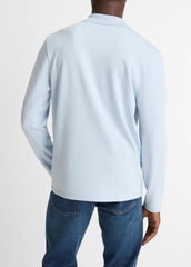 Milano Pima Cotton-Blend Johnny-Collar Shirt in Long Sleeve - WHITECAP | VINCE Men