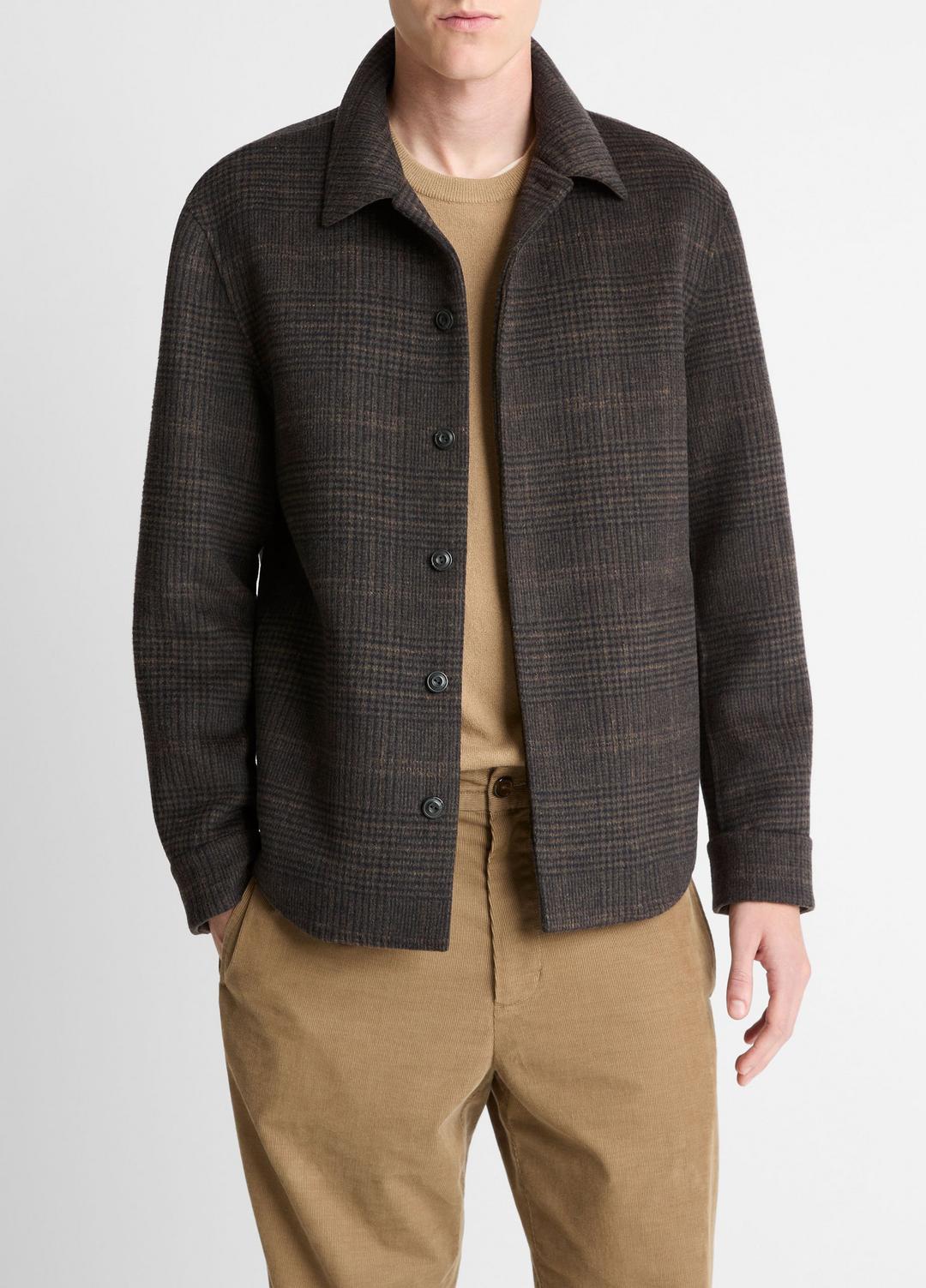 Plaid Splittable Wool-Blend Shirt Jacket in Shirt Jackets - DARK MISSION | VINCE Men