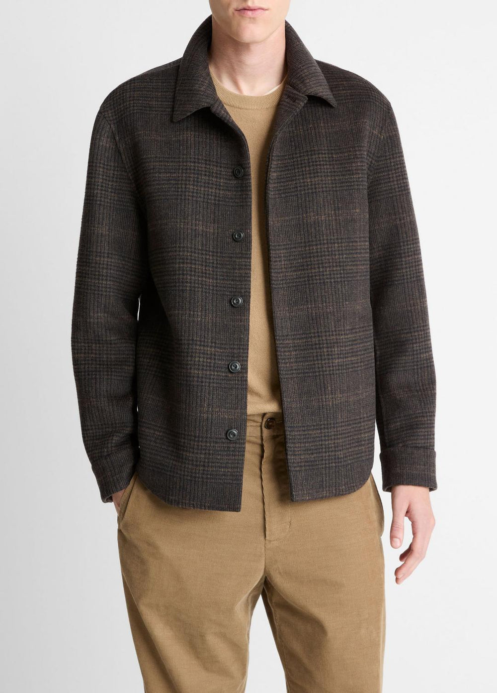 Plaid Splittable Wool-Blend Shirt Jacket in Shirt Jackets - DARK MISSION | VINCE Men