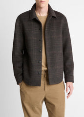 Plaid Splittable Wool-Blend Shirt Jacket in Shirt Jackets - DARK MISSION | VINCE Men