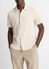 Jacquard-Knit Cotton Short-Sleeve Button-Front Shirt in Short Sleeve - BONE/RIVER SAND | VINCE Men