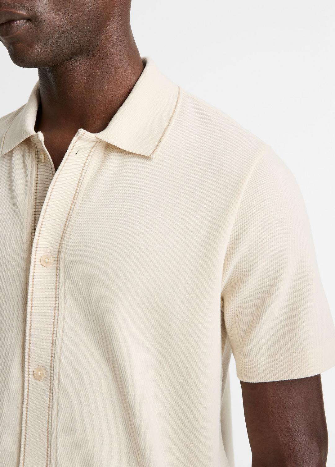Jacquard-Knit Cotton Short-Sleeve Button-Front Shirt in Short Sleeve - BONE/RIVER SAND | VINCE Men