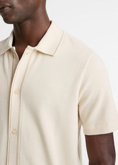 Jacquard-Knit Cotton Short-Sleeve Button-Front Shirt in Short Sleeve - BONE/RIVER SAND | VINCE Men