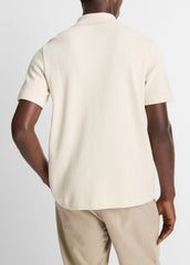 Jacquard-Knit Cotton Short-Sleeve Button-Front Shirt in Short Sleeve - BONE/RIVER SAND | VINCE Men