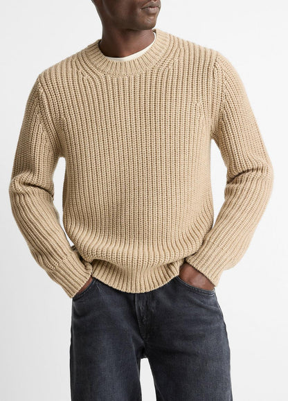 Utility Shaker Merino Wool Sweater in Crew Neck - HEATHER RIVER SAND | VINCE Men