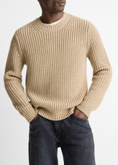 Utility Shaker Merino Wool Sweater in Crew Neck - HEATHER RIVER SAND | VINCE Men