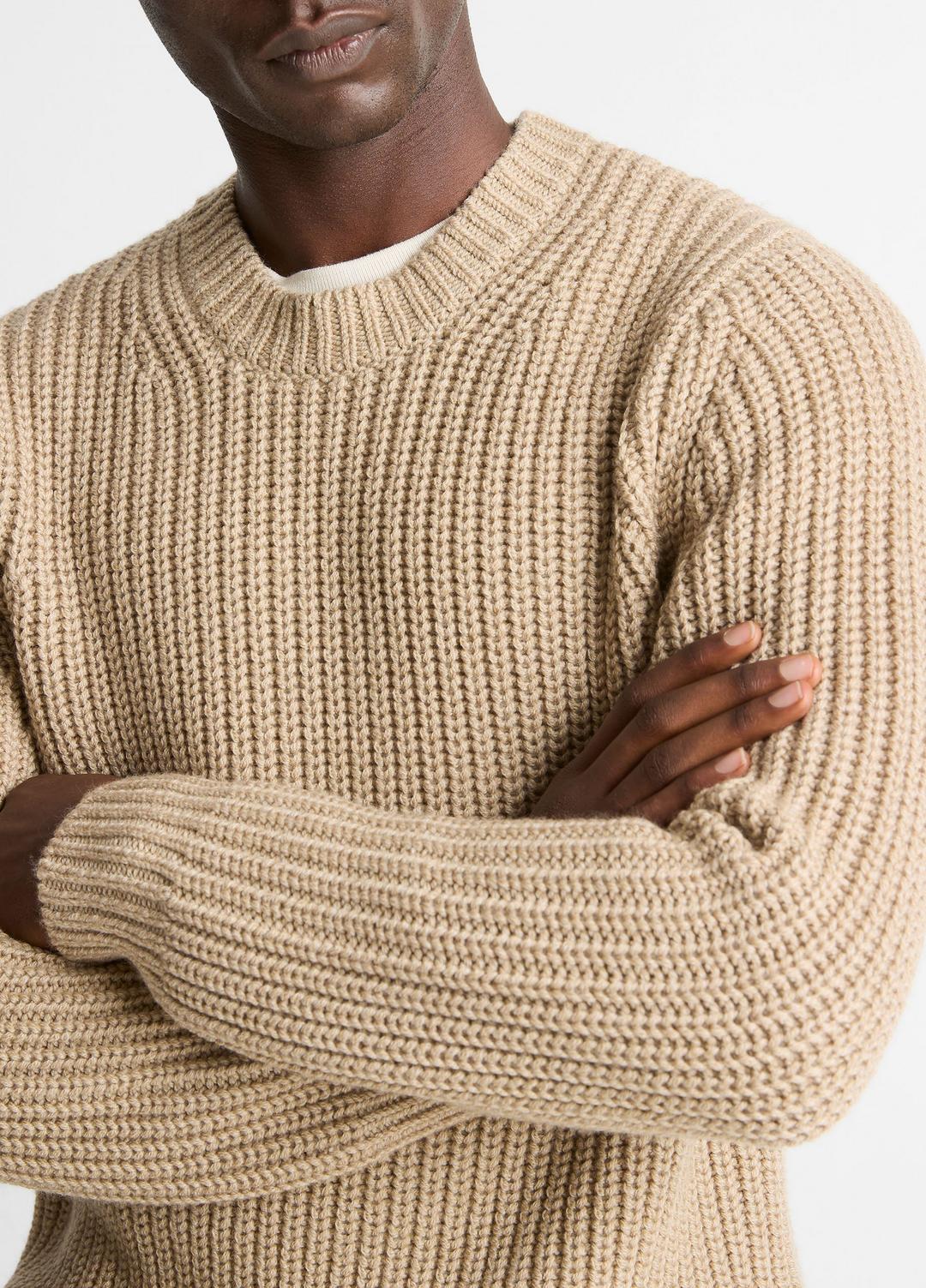 Utility Shaker Merino Wool Sweater in Crew Neck - HEATHER RIVER SAND | VINCE Men