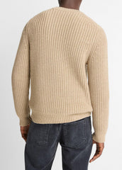 Utility Shaker Merino Wool Sweater in Crew Neck - HEATHER RIVER SAND | VINCE Men