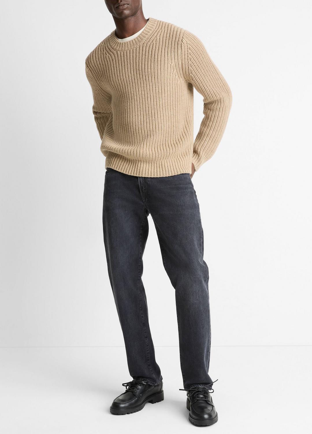 Utility Shaker Merino Wool Sweater in Crew Neck - HEATHER RIVER SAND | VINCE Men