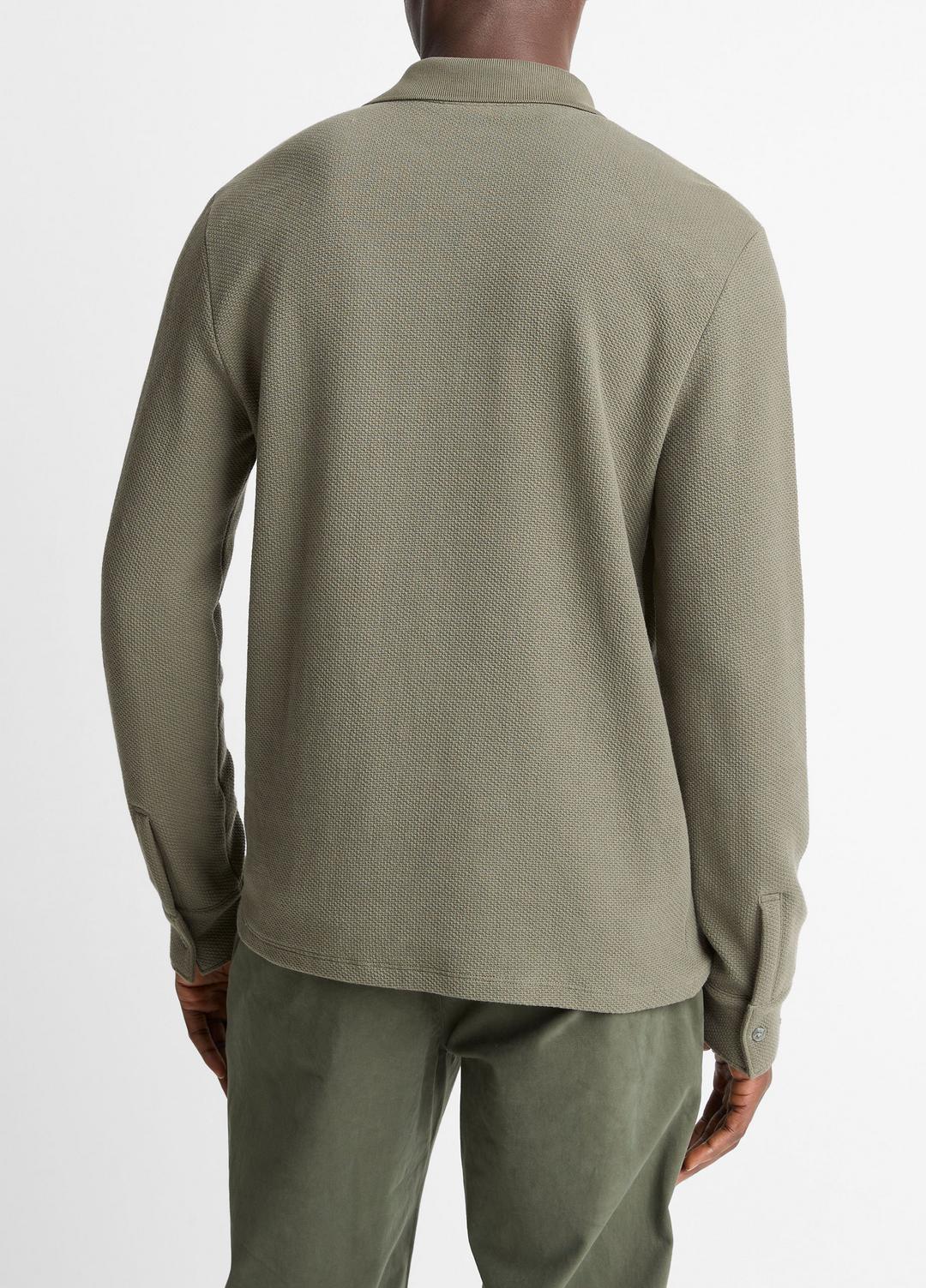 Basket-Weave Cotton Long-Sleeve Polo Shirt in Henleys & Polos - SYCAMORE | VINCE Men