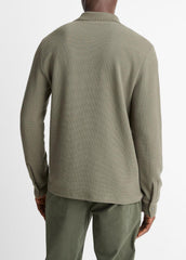 Basket-Weave Cotton Long-Sleeve Polo Shirt in Henleys & Polos - SYCAMORE | VINCE Men