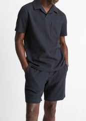 Seersucker-Knit Stretch-Cotton Short-Sleeve Johnny-Collar Shirt in Short Sleeve - COASTAL BLUE | VINCE Men