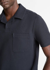 Seersucker-Knit Stretch-Cotton Short-Sleeve Johnny-Collar Shirt in Short Sleeve - COASTAL BLUE | VINCE Men