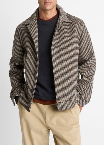 Houndstooth Bomber Jacket in Jackets - DARK ROAST COMBO | VINCE Men
