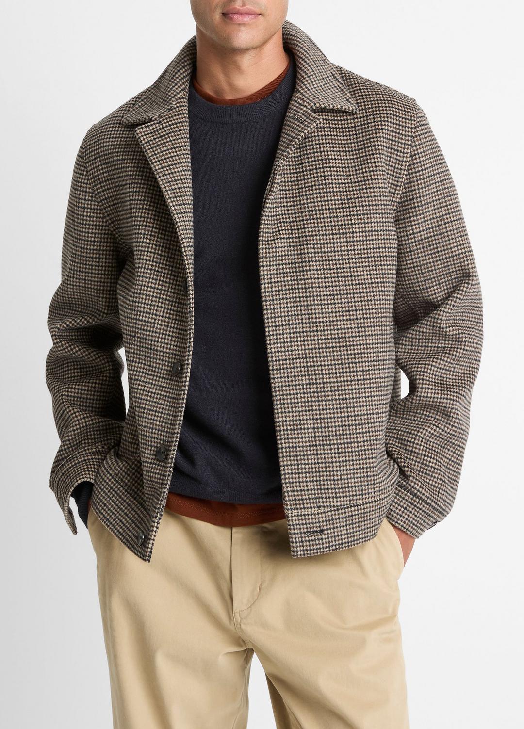 Houndstooth Bomber Jacket in Jackets - DARK ROAST COMBO | VINCE Men