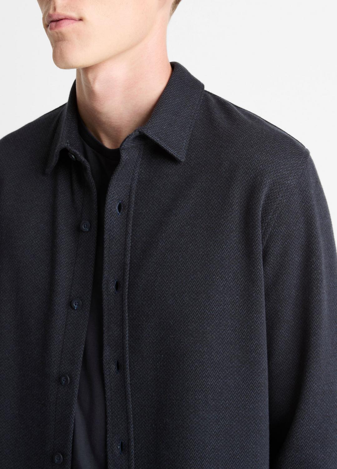 Herringbone Cotton-Blend Button-Front Shirt in Long Sleeve - COASTAL BLUE | VINCE Men