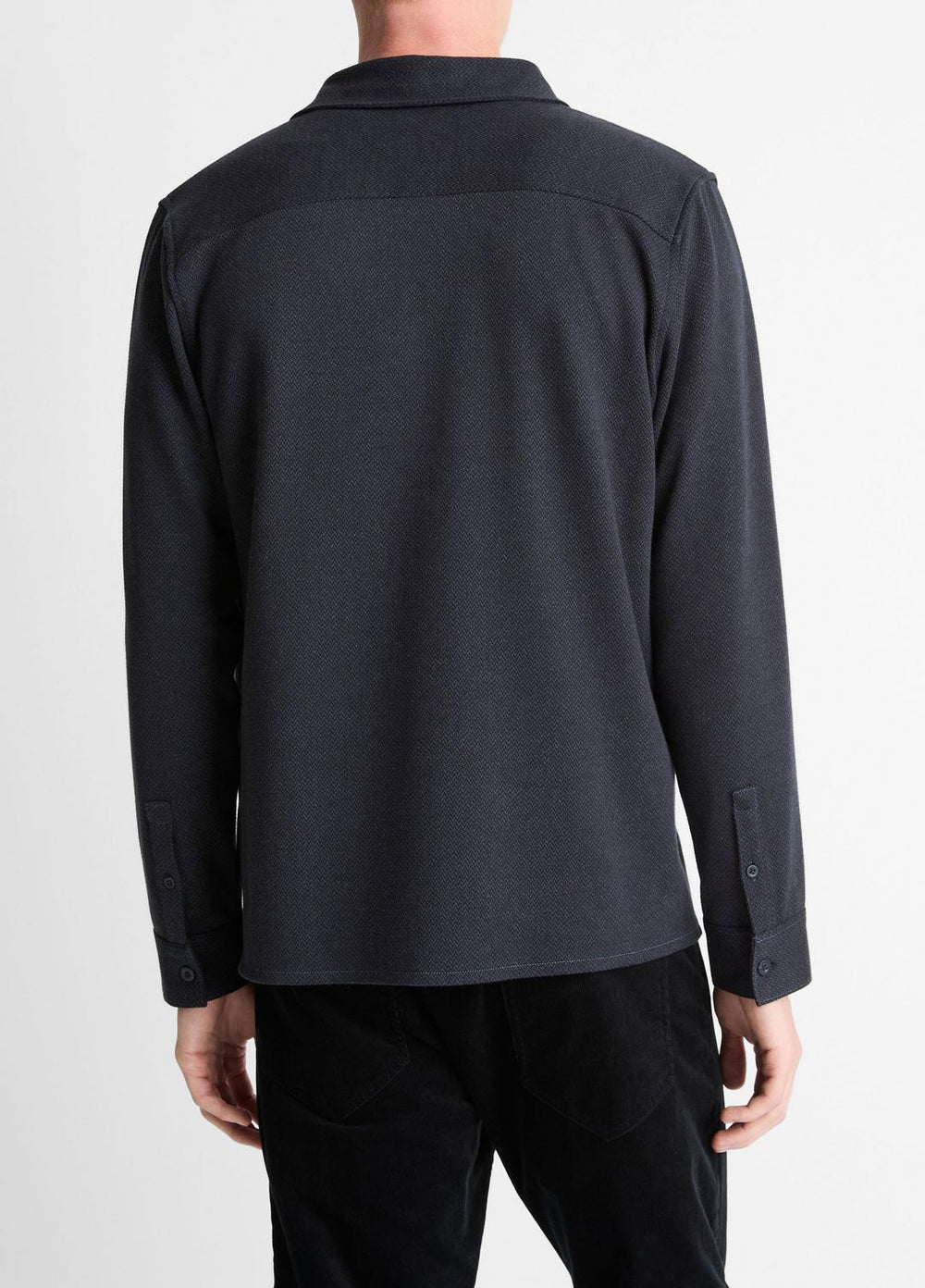 Herringbone Cotton-Blend Button-Front Shirt in Long Sleeve - COASTAL BLUE | VINCE Men