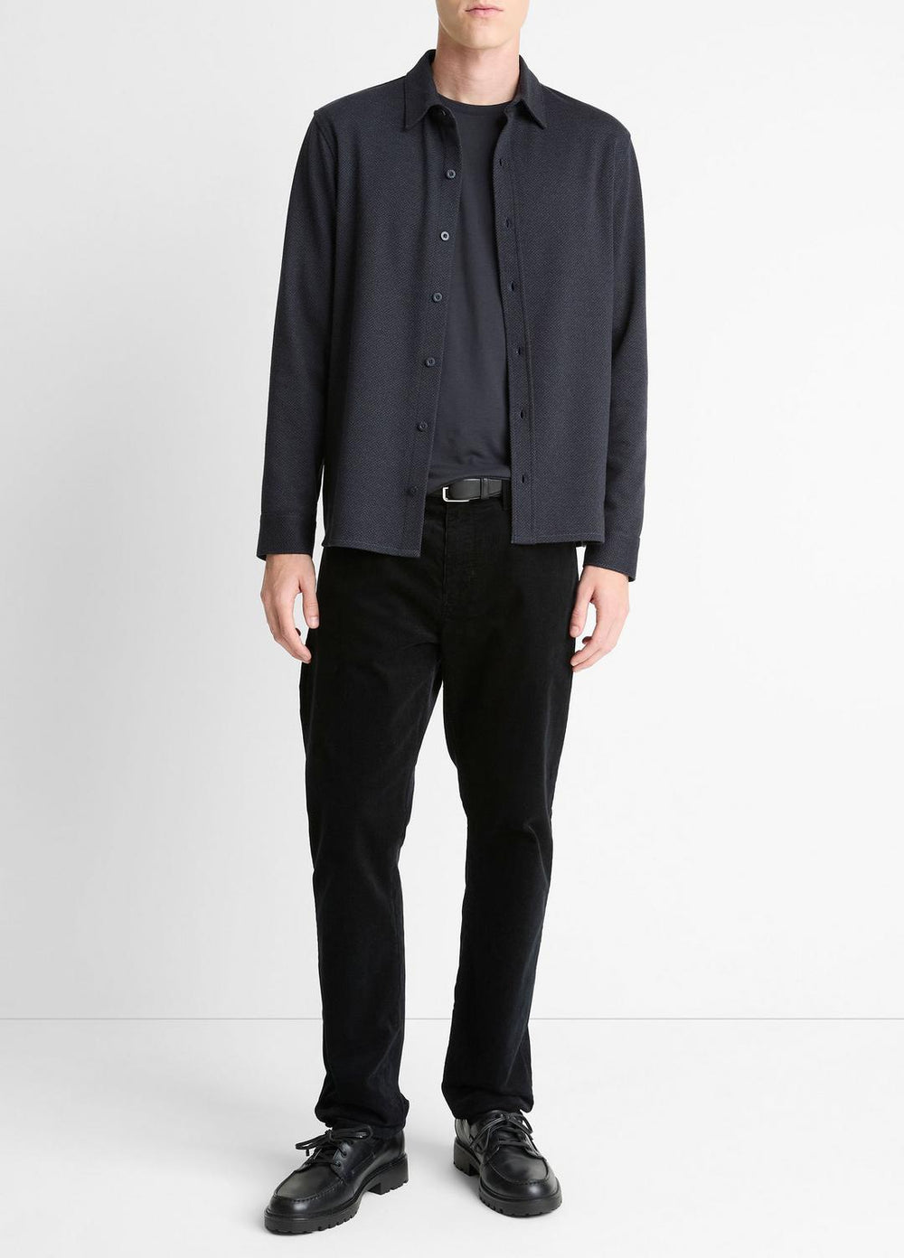 Herringbone Cotton-Blend Button-Front Shirt in Long Sleeve - COASTAL BLUE | VINCE Men