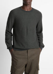 Geo-Jacquard Wool-Blend Crew Neck Sweater in Crew Neck - DRIVER GREEN/COASTAL BLUE | VINCE Men