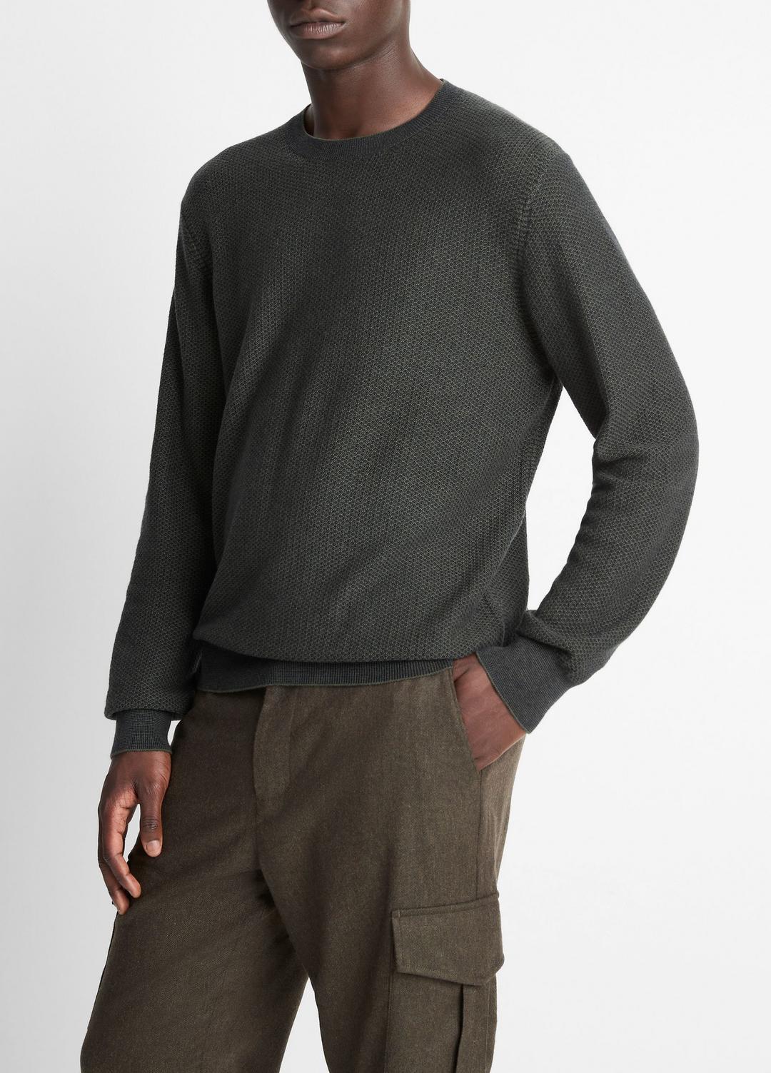 Geo-Jacquard Wool-Blend Crew Neck Sweater in Crew Neck - DRIVER GREEN/COASTAL BLUE | VINCE Men