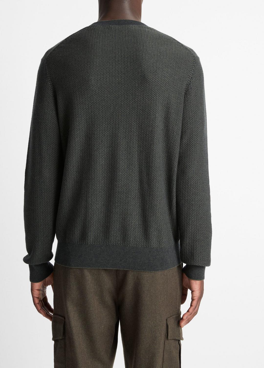 Geo-Jacquard Wool-Blend Crew Neck Sweater in Crew Neck - DRIVER GREEN/COASTAL BLUE | VINCE Men