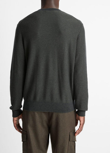 Geo-Jacquard Wool-Blend Crew Neck Sweater in Crew Neck - DRIVER GREEN/COASTAL BLUE | VINCE Men