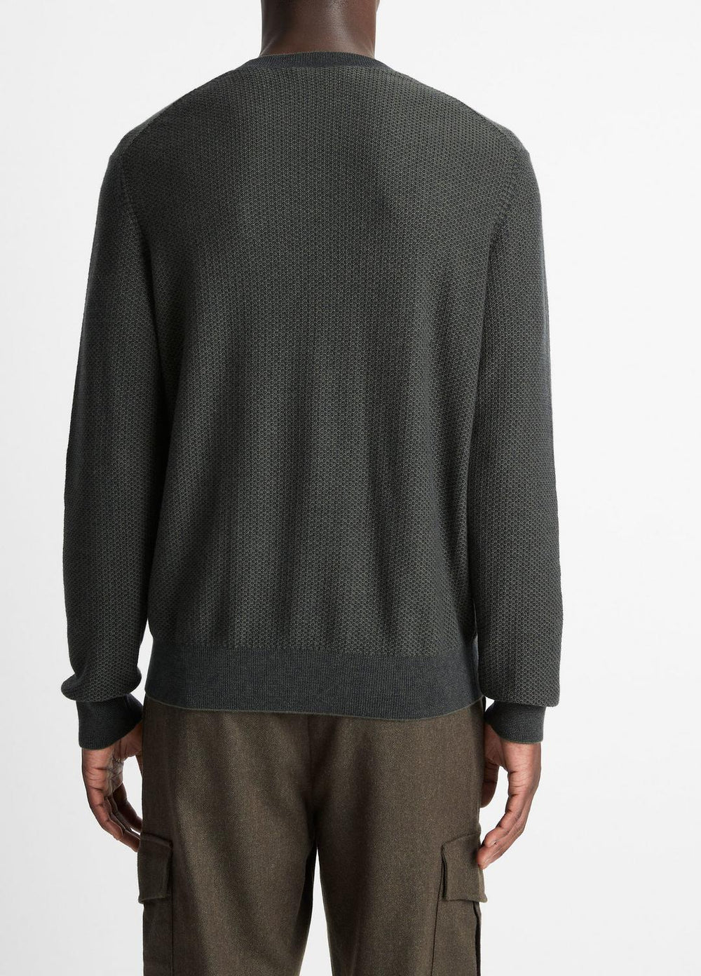 Geo-Jacquard Wool-Blend Crew Neck Sweater in Crew Neck - DRIVER GREEN/COASTAL BLUE | VINCE Men