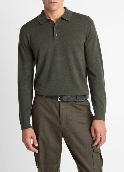 Wool Polo Sweater in Sweaters - DARK LEAF | VINCE Men