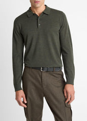 Wool Polo Sweater in Sweaters - DARK LEAF | VINCE Men
