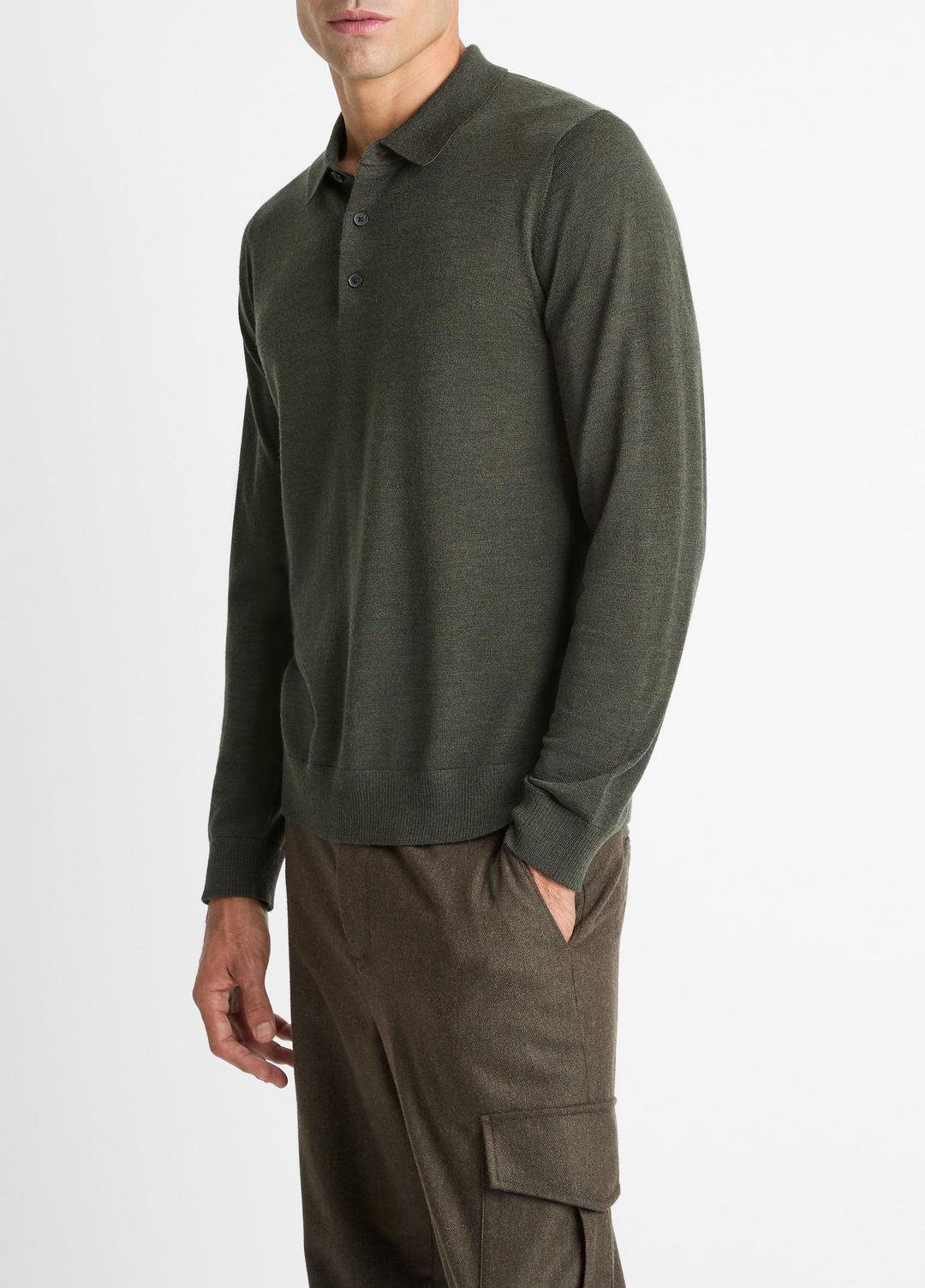 Wool Polo Sweater in Sweaters - DARK LEAF | VINCE Men