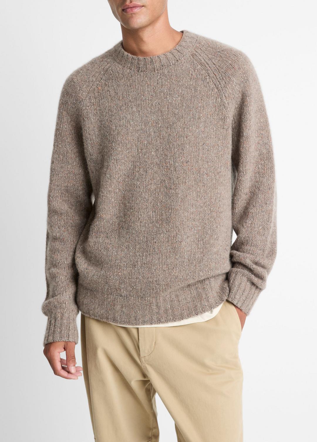Donegal Cashmere Raglan-Sleeve Sweater in Crew Neck - DARK HEATHER MOUSE | VINCE Men