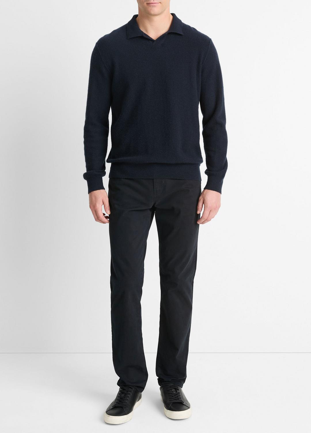 Plush Cashmere Johnny-Collar Polo in Sweaters - COASTAL BLUE | VINCE Men