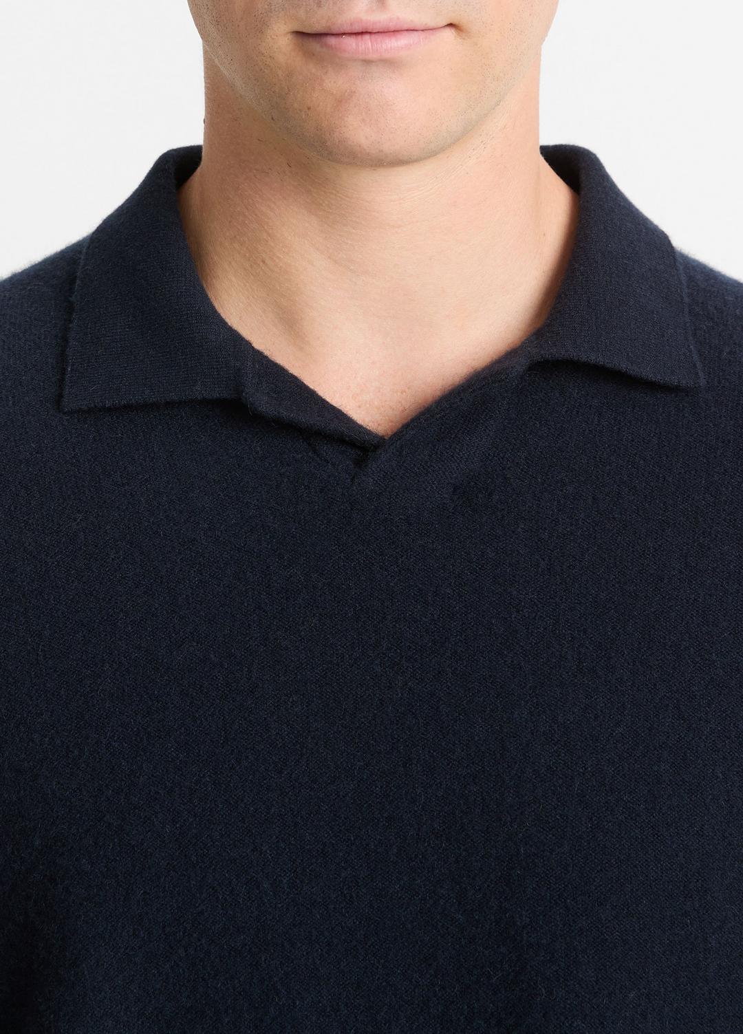 Plush Cashmere Johnny-Collar Polo in Sweaters - COASTAL BLUE | VINCE Men