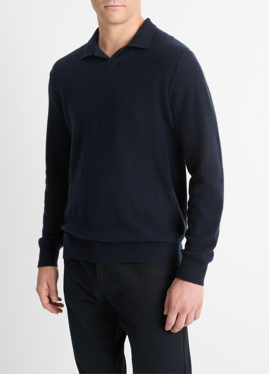 Plush Cashmere Johnny-Collar Polo in Sweaters - COASTAL BLUE | VINCE Men