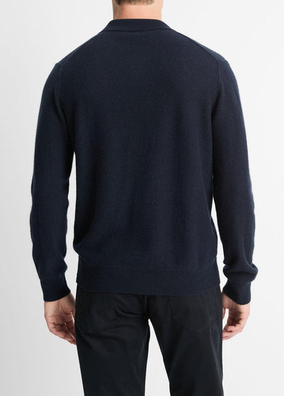 Plush Cashmere Johnny-Collar Polo in Sweaters - COASTAL BLUE | VINCE Men