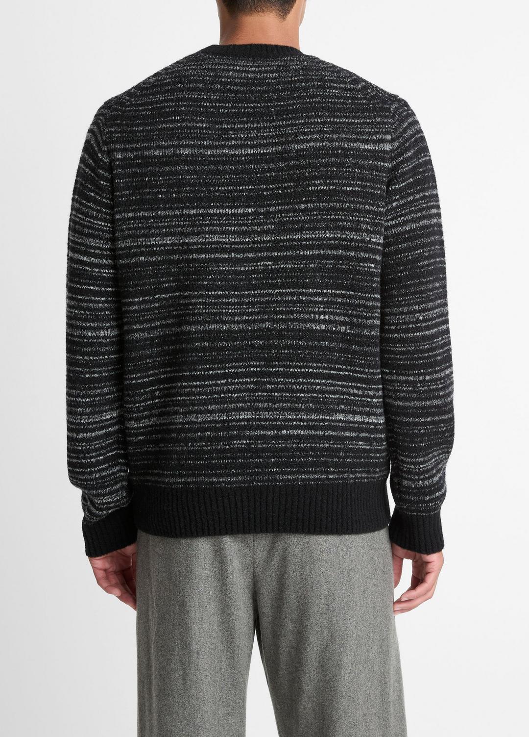 Marled Stripe Merino Wool-Blend Sweater in Crew Neck - BLACK/MEDIUM HEATHER GREY | VINCE Men