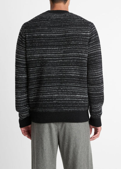 Marled Stripe Merino Wool-Blend Sweater in Crew Neck - BLACK/MEDIUM HEATHER GREY | VINCE Men
