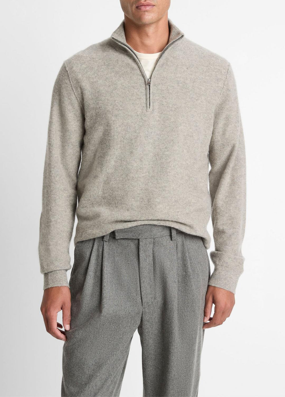 Plush Cashmere Quarter-Zip Sweater in Quarter Zip - HEATHER MOUSE | VINCE Men