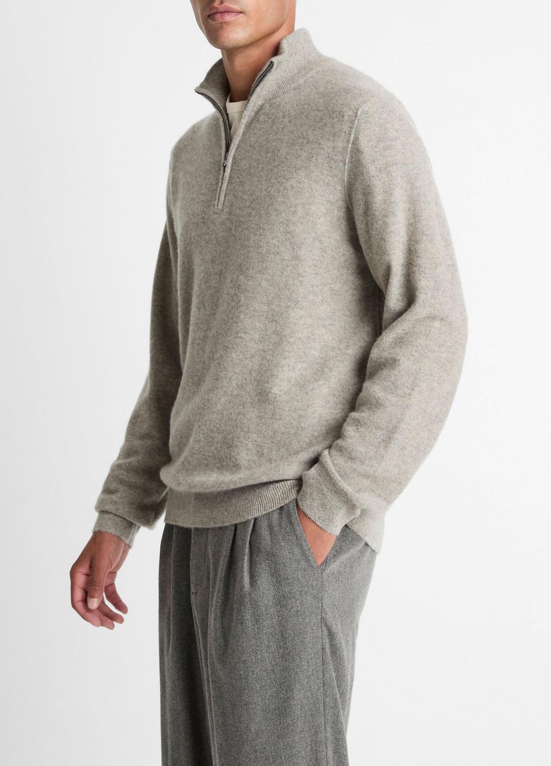 Plush Cashmere Quarter-Zip Sweater in Quarter Zip - HEATHER MOUSE | VINCE Men