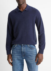 Feed Stripe Plush Cashmere Johnny-Collar Sweater in Cashmere - COASTAL BLUE/DARK SAPPHIRE | VINCE Men